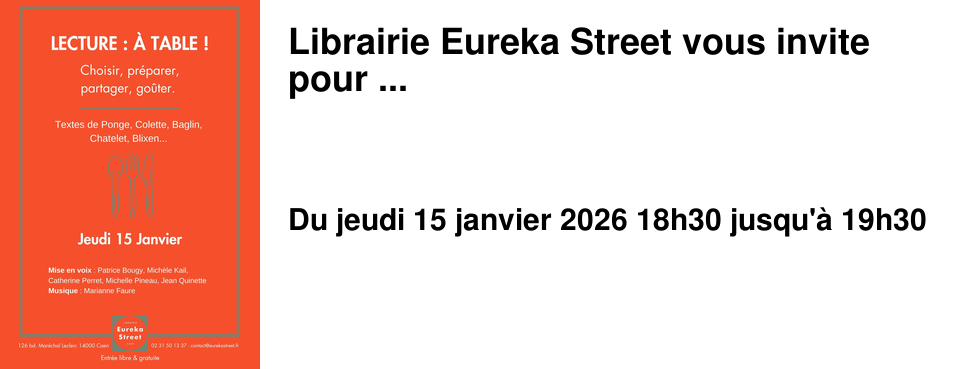 Librairie Eureka Street vous invite pour ...